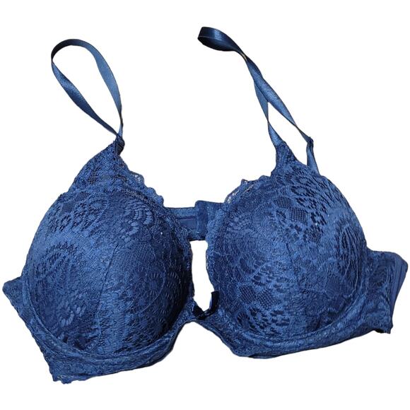 Laura Ashley Navy Blue Floral Lace Bra 34B Baroque Romantic Padded Full Coverage - Picture 1 of 6